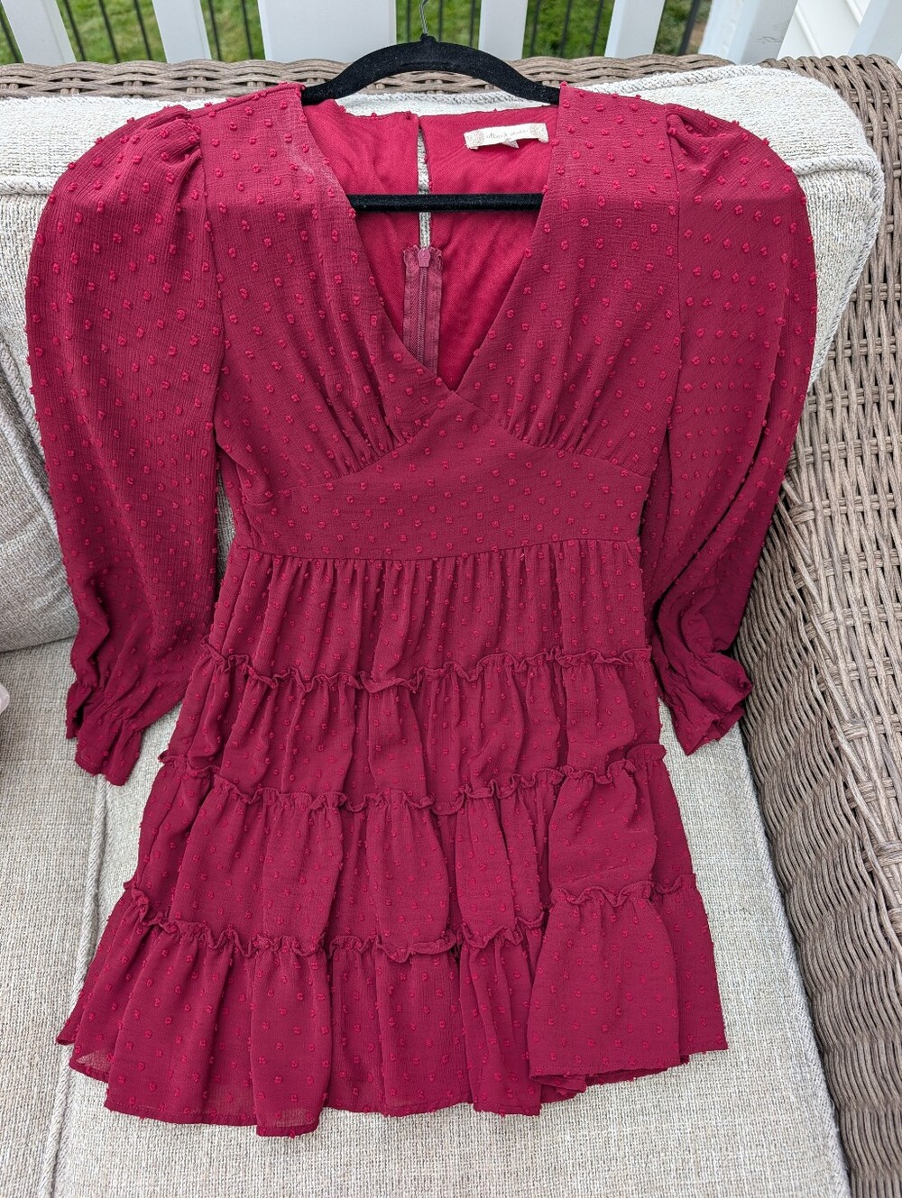 Women’s Burgundy Tiered Swiss Dot Dress - Altar'd State